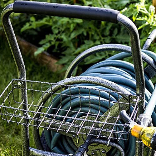 Backyard Expressions Metal Hose Reel Cart with Wheels - Heavy Duty Hose Caddie - 250 Ft Hose Capacity - Hammertone Finish - style: 2023 4 Wheel