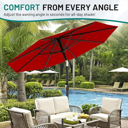 AreShark 9FT Outdoor Patio Umbrella with Tilt and Crank, Red - color: Red, size: 9ft