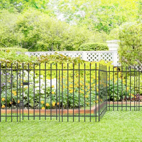 Decorative Metal Garden Fence with Gate 36" x 10', Dog Fence Outdoor - size: 36″H x 10ft (1Gate+4Panels)