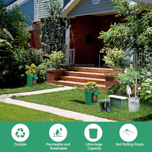 5-Pack 10 Gallon Grow Bags with Harvest Window - Thickened Fabric Plant Pots for Vegetables, Potato, Tomatoes & Carrots | Indoor/Outdoor Gardening Containers with Reinforced Handles Green - size: 10GAL-GRN