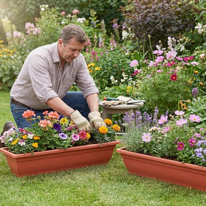 Briwooody 4 Pcs 31.5 Inch Extra Large Window Planter Outdoor with Drainage Holes Rectangle Plastic Window Flower Planter Box for Patio Home Decor, Brick Red