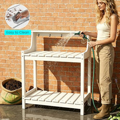 Domi 3-Tier Potting Benches for Outside, HDPE Outdoor Potting Table, White - color: White