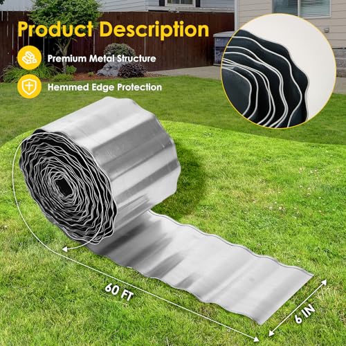 Vehipa Garden Edging Brooder for Landscaping 6" x 60 Ft Corrugated Silver - color: Silver, size: 6Inches x 60FT