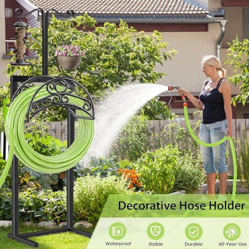 TomCare Garden Hose Holder, 4 Spikes Water Hose Hanger for 160FT Hose - color: Deep Black