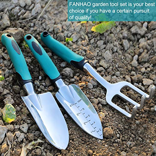 FANHAO Garden Tools Set, 3 Piece Heavy Duty Gardening Tools Cast Aluminum with Soft Rubberized Non-Slip Handle, Durable Garden Hand Tools Garden Gifts for Men Women - color: Teal