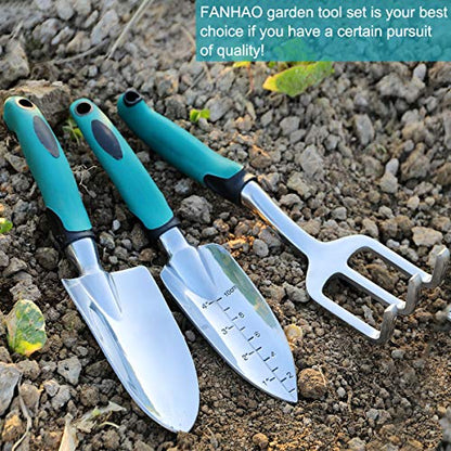 FANHAO Garden Tools Set, 3 Piece Heavy Duty Gardening Tools Cast Aluminum with Soft Rubberized Non-Slip Handle, Durable Garden Hand Tools Garden Gifts for Men Women - color: Teal