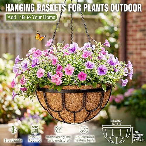 4 Pack 12 Inch Hanging Planters for Outdoor Plants