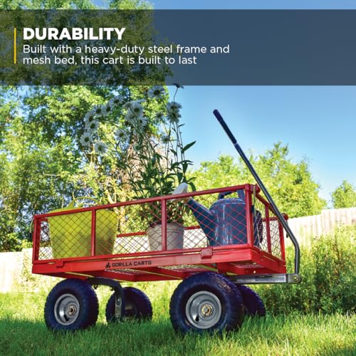 Gorilla Carts Steel Utility Garden Cart, 800 lb. Capacity, 4 Cu Ft, Red - color: Red
