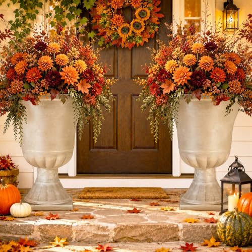 Autodaya 22"Tall Large Urn Planters for Outdoor Plants Set of 2 Flower Pots - color: 22"-antique Ivory