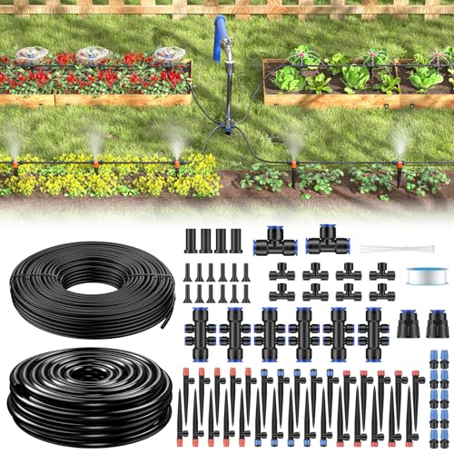 Pawfly 230 ft Quick Connect Drip Irrigation Kit, Drip Irrigation System for Garden Watering System with 1/2" (33 ft) & 1/4" (197 ft) Tubing and Accessories Garden Irrigation System for Greenhouse Lawn - size: 230 FT Drip Irrigation Kit
