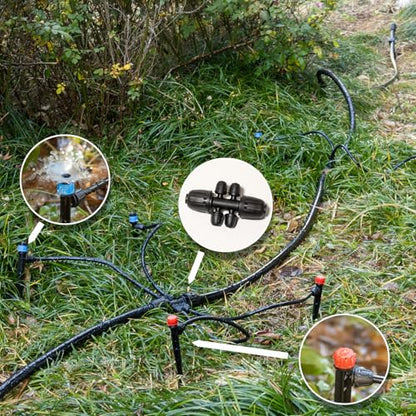233FT Drip Irrigation System for Garden Kit with 1/2 Inch and 1/4 Inch Tubing Automatic Irrigation Equipment Locked Fittings Micro Drip 360 Degree Fan Sprayer Watering Kit for Greenhouse