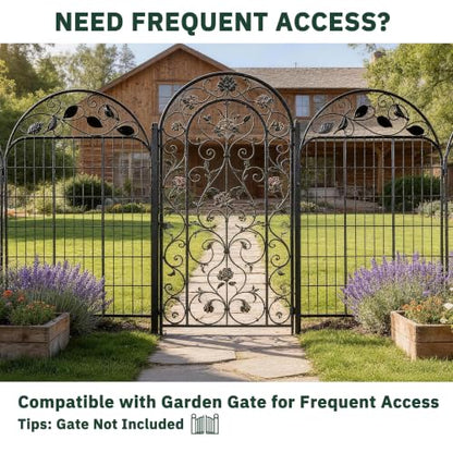 Decorative Garden Fence, 48in H x 27ft L Arched Metal Animal Barrier Fence, Rustproof Dog Fence Outdoor, 12 Panels Sturdy No Dig Garden Border Fence for Flower Beds, Landscaping and Yard - size: 12 Panels-48in(H)x27ft(L)-Dome