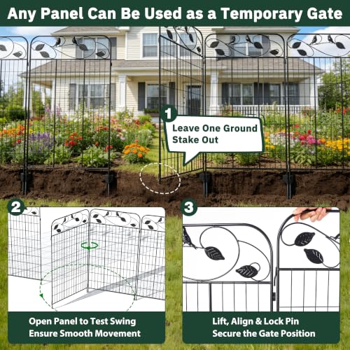 Decorative Garden Fence, 48in H x 27ft L Metal Animal Barrier Fence, Rustproof Dog Fence Outdoor, 12 Panels Sturdy No Dig Garden Border Fence for Flower Beds, Landscaping and Yard - size: 12 Panels-48in(H)x27ft(L)-Flat