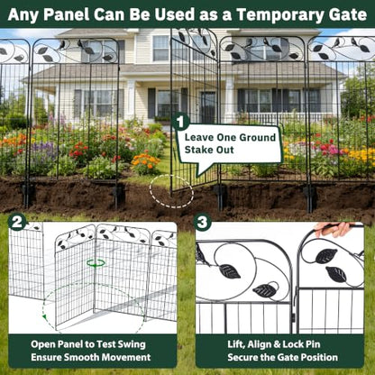 Decorative Garden Fence, 48in H x 27ft L Metal Animal Barrier Fence, Rustproof Dog Fence Outdoor, 12 Panels Sturdy No Dig Garden Border Fence for Flower Beds, Landscaping and Yard - size: 12 Panels-48in(H)x27ft(L)-Flat
