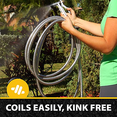 BIONIC STEEL 75 Ft Garden Hose 304 Stainless Steel, 75 Ft Water Hose, Super Tough & Flexible Metal Hose, Lightweight, Crush Resistant Fittings, Kink & Tangle Free, Rust Proof, Easy to Use & Store - size: 75'