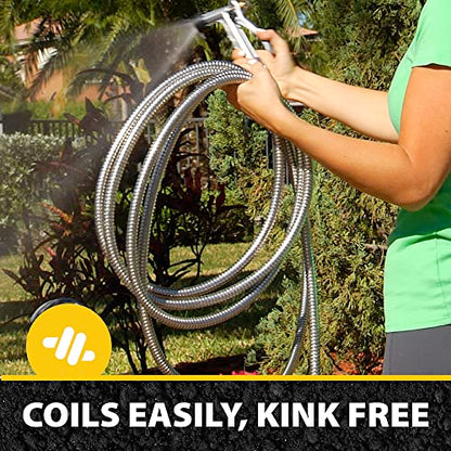 BIONIC STEEL 75 Ft Garden Hose 304 Stainless Steel, 75 Ft Water Hose, Super Tough & Flexible Metal Hose, Lightweight, Crush Resistant Fittings, Kink & Tangle Free, Rust Proof, Easy to Use & Store - size: 75'
