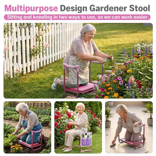 Garden Kneeler and Seat Heavy Duty, Foldable Gardening Stool Bench - color: Purple