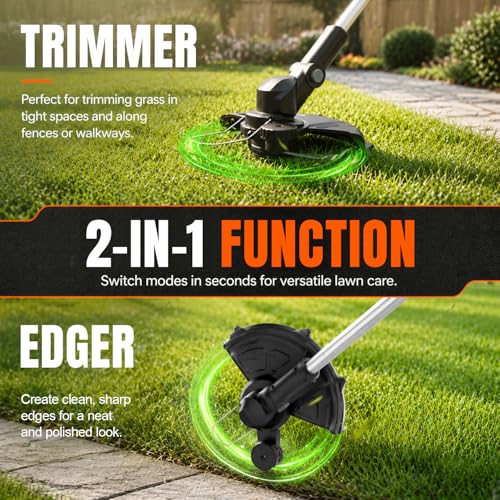 18 Inch Brushless Electric Lawn Mower and 12 Inch Trimmer Combo - color: 18'' Lawn Mower+Weed Wacker, size: 2*5.0Ah+2.0Ah