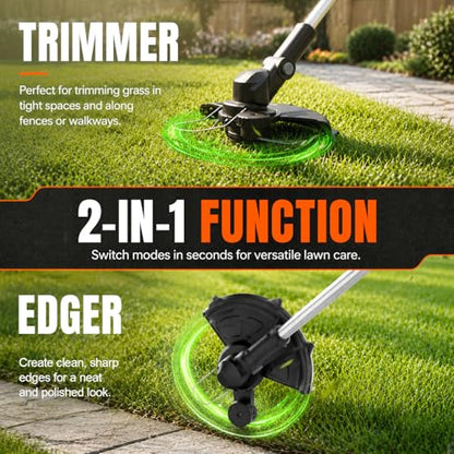 18 Inch Brushless Electric Lawn Mower and 12 Inch Trimmer Combo - color: 18'' Lawn Mower+Weed Wacker, size: 2*5.0Ah+2.0Ah