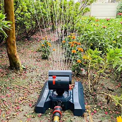 Eden 94125 Adjustable 4-Way Mini Turbo Oscillating Sprinkler W/Quick Connect Starter Set, 16 Nozzle, Covers up to 4,069 sq. ft. Heavy Weight Base - style: Classic