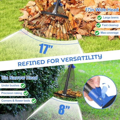 Heavy Duty Garden Leaf Rake-Adjustable Metal Rake with 8-17" Expandable Head,Yard Rakes for Leaves,Grass,Lawns,Shrubs,Flower Beds,Camping,Outdoor Cleanup,Ideal for Women & Kids - style: 6FT