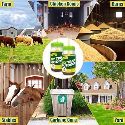 4 Fly Traps Outdoor for Patio with 4 Bait, Reusable Bug Catcher Bottle Jar - color: green