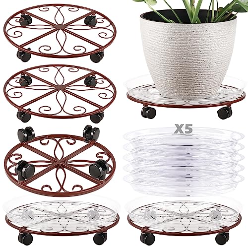 5 Packs 16” Plant Caddy with Wheels Large Metal Plant Stand with Wheels for Indoor and Outdoor Plants Rolling Plant Stand with Casters Heavy Duty Plant Dolly Roller Caddy, Bronze - color: bronze, size: 16''