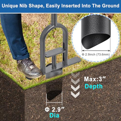 BeneLabel Grass Plugger Tool Lawn Plugger with Long Handle - Heavy Duty Steel Sod Turf Plugger Bulb Planter Tool, Soft Rubber Grip for Turf Repair, Seedling Transplant & Digging Holes - color: black