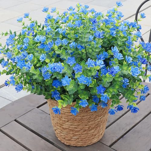 Artificial Flowers for Outdoors, 12 Bundles UV Resistant Realistic Faux Plants for Outside Porch Planter, Spring Summer Home Garden Decoration, Blue - color: Blue