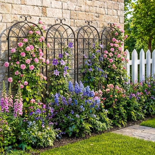 4-Pack 71" Black Metal Garden Trellises with Butterfly Design - color: 4 Pack 71"- Butterfly Scrollwork