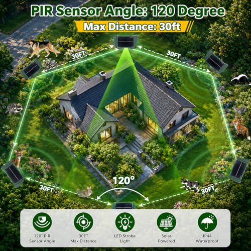 2 Pack Solar Animal Repellent Outdoor, Ultrasonic Deer Repellent Outdoor
