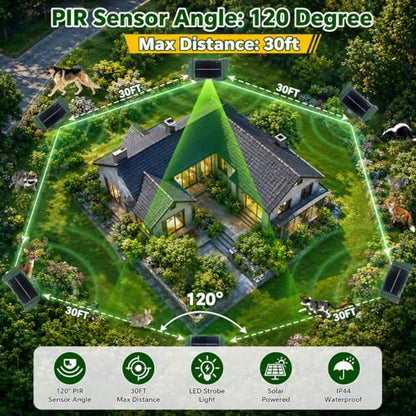 2 Pack Solar Animal Repellent Outdoor, Ultrasonic Deer Repellent Outdoor