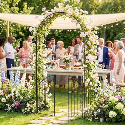 Giantex Garden Arch with Gate, 79" H Heavy-Duty Metal Arbor Trellis - color: Black