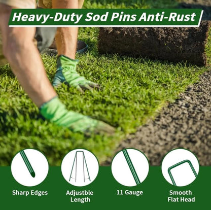 10Pcs Garden Staples Landscape Stakes Ground Pins, Lawn Staples Weed Fabric Staple, Steel Sod Anchor Securing Pegs for Securing Fabric (Green, 10x4cm) - color: Green