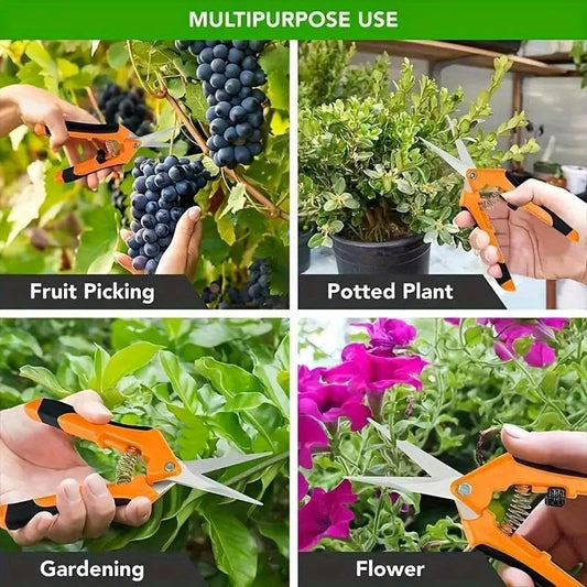 1PC Pruning Shears, Titanium Coated Garden Trimming Scissors with Coil Spring, Precision Gardening Hand Pruning Snips for Bonsai, Flowers, Plants Cutting (orange,straight blade) - color: Orange