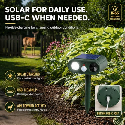 Solar Ultrasonic Animal Repellent Outdoor, Deer Repellent Devices, 4 Pack