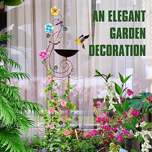 YYWMWM Metal Bird Bath with Trellis for Outside, 57” Height Birdbaths & Supports, Small Garden Decorative Trellises for Climbing Flowers Outdoor (Dragonfly) - style: Dragonfly