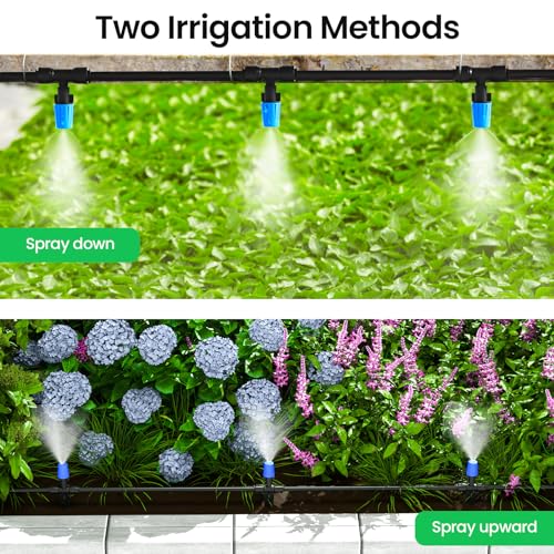 MIXC 65FT Drip Irrigation System, Quick Connect Misting System, 15 Nozzles - size: 65FT(Updated)