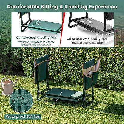 Goplus Garden Kneeler and Seat, Foldable Garden Bench for Kneeling & Sitting, Widened 8" EVA Soft Foam Pad, Heavy-Duty Garden Stool w/ 2 Large Tool Pouches, Gardening Gift for Women Men Seniors - color: Green, style: With 2 Bags
