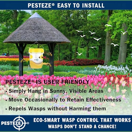 PESTEZE USA Reusable Solar Hanging Wasp Trap with LED Light [Yellow: 3.5 x 4.4 Inch] Attracts, & Kills Wasp, Hornet, Yellow Jacket & Insect Species 24/7 Without Harsh Chemicals Waterproof Outdoor Trap