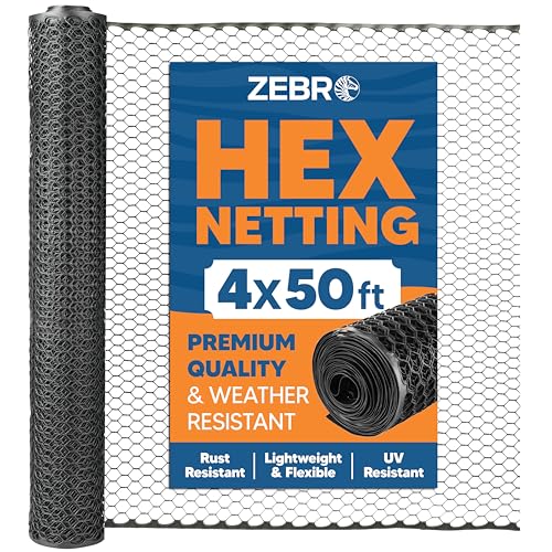 Plastic Hex Chicken Wire Mesh Garden Fence Roll (4' x 50' - Black) - Versatile Poultry Netting and Garden Fence for Temporary or Semi-Permanent Enclosures, Deer Fencing, and Construction Barriers - color: Black, size: 4' x 50'