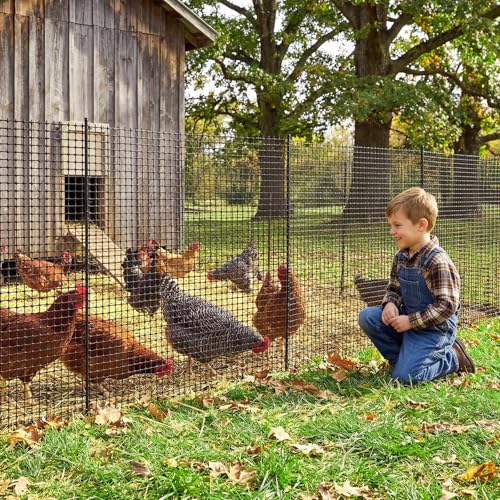 Plastic Chicken Wire Mesh Fence with Metal Stakes, 39.4in x 82ft - color: Black Grid