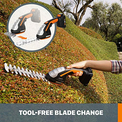 Worx WG801 20V Power Share 4" Cordless Shear and 8" Shrubber Trimmer (Battery & Charger Included) | Telescoping Pole for WG801 Shear Shrubber