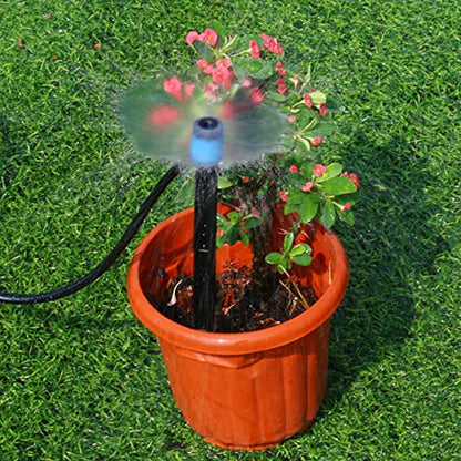 Mudder 100 Pcs 5.2 Inches Drip Irrigation Emitters for 1/4 Inch Drip Irrigation Tubing 360 Degree Adjustable with Arrow Stake Fan Sprayer for Garden Watering System