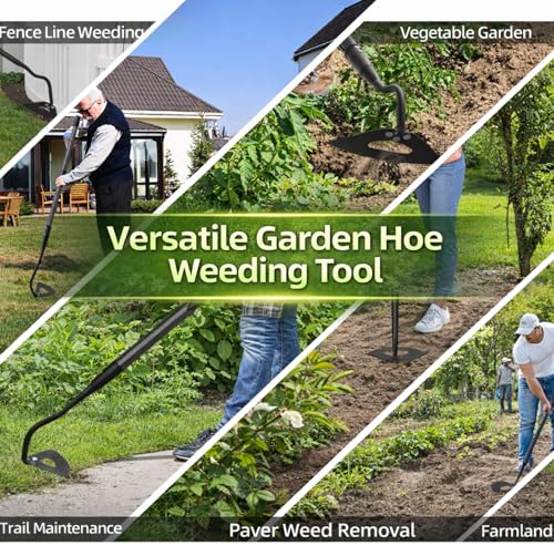 Garden Hoe Weeding Tool - Sharp Hollow Blade,58" Adjustable Long Handle, Heavy Duty Weed Hoes for Gardening,Push Pull Dutch Scraper for Garden Bed, Yard,Lawn Weeder Removal