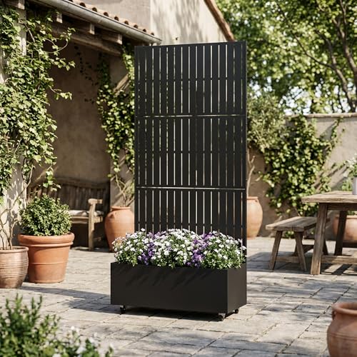 Metal Raised Garden Bed with Trellis and Wheels, 71"x35"x16" (Black-Fence) - color: Black-fence, size: 71"x35"x16"