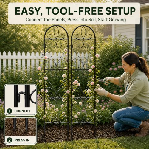 4 Pack Q195 Metal Garden Trellis for Climbing Plants, 66 x 13in - color: black-4pc