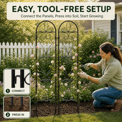 4 Pack Q195 Metal Garden Trellis for Climbing Plants, 66 x 13in - color: black-4pc