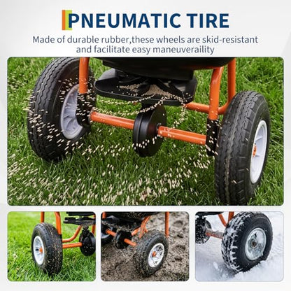 GarveeLife Walk Behind Lawn Spreader, 70 LB Fertilizer Spreader, Push Broadcast Spreaders with 8" All-Terrain Tires, 0–10FT Spreading Width, for Lawn Care & Seed Spreading