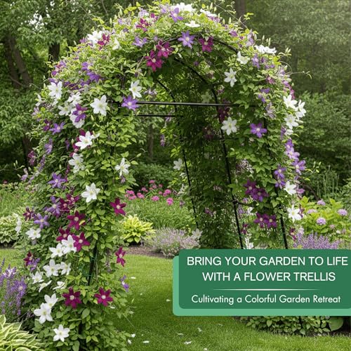 7FT Tall Heavy-Duty Metal Garden Arch Trellis for Climbing Plants Outdoor - size: 71"L×70"W×82"H